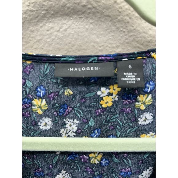 Halogen Nordstrom Floral Midi Plaid Mixed Media Dress Long Sleeve Sz 6 Boho - Picture 2 of 4